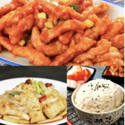糖醋里脊+白菜豆腐+随机菜+米饭+苏打水