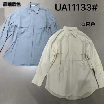 女士上衣衬衣长袖晨曦蓝色 UA11133#  浅杏色