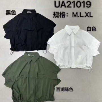 女士上衣短袖衬衣黑色 规格:M.L.XL  白色 西湖绿色