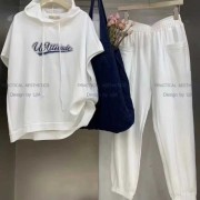 新款女士休闲运动裤运动上衣短袖体恤衫白色休闲裤