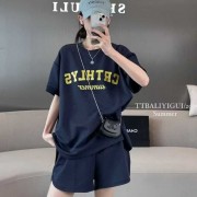 藏青色深蓝色女士运动短裤体恤衫休闲舒适时尚凉爽