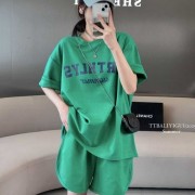 深绿色青色女士运动短裤体恤衫休闲舒适时尚凉爽