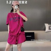 酒红色女士运动短裤体恤衫休闲舒适时尚凉爽