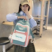书包小众百搭美式拼色小学生初高中生高颜值新款大容量森系双肩包