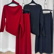 时尚圆领女士针织毛衣长裙套装收腰显瘦女装